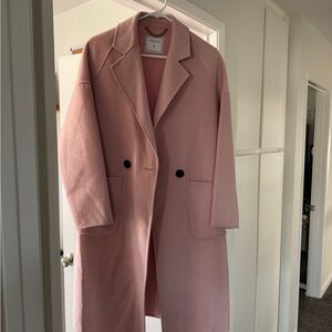 Oversized Pink Wool-Blend Long Trench Coat